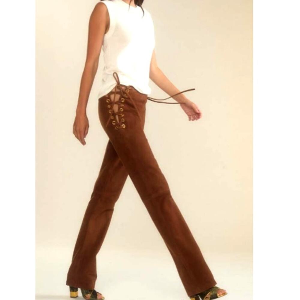 Cynthia Rowley Brown Liv Lace-Up Side Lacing Suede Pants Size 4